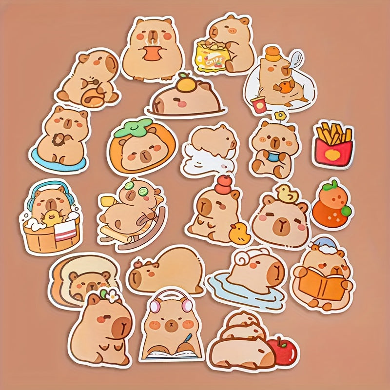 50 Adorable Capybara Cartoon Stickers with Fun Accessories Self Adhesive Decals