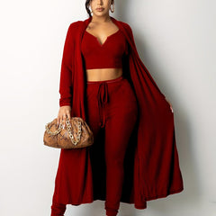 Women's Plus Solid Ribbed Knit Three Piece Set