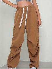 Women's Plus Size Elastic Drawstring Wide Leg Cargo Pants