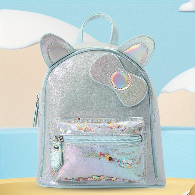 Sequin Ears Bow Backpack For Boys Girls Waterproof Lightweight Small Bag
