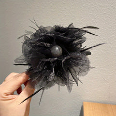 Large Mesh Flower Hair Claw with Faux Feather Decor Hair Claw Shark Claw