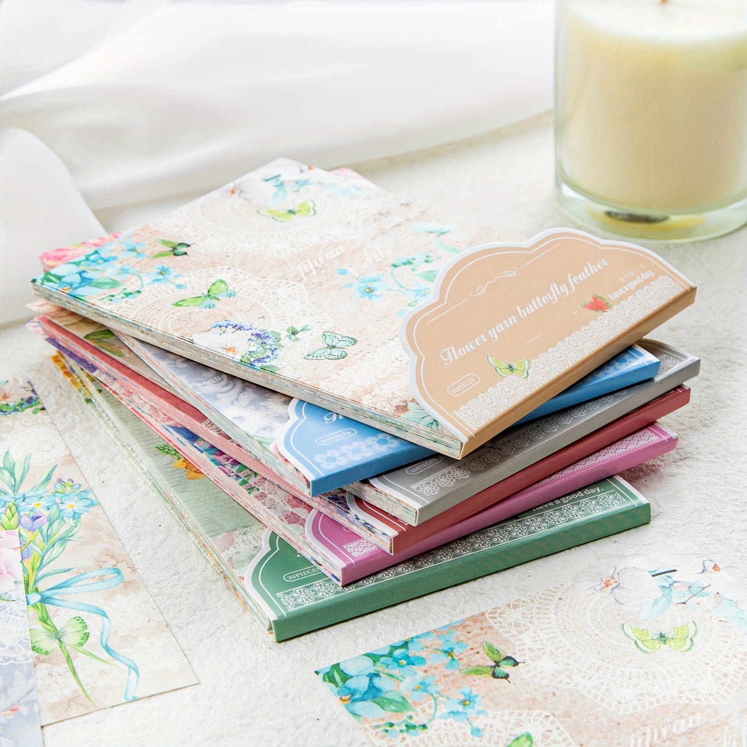 30pcs Vintage Flower Butterfly Paper Retro Lace Journal Collage Background