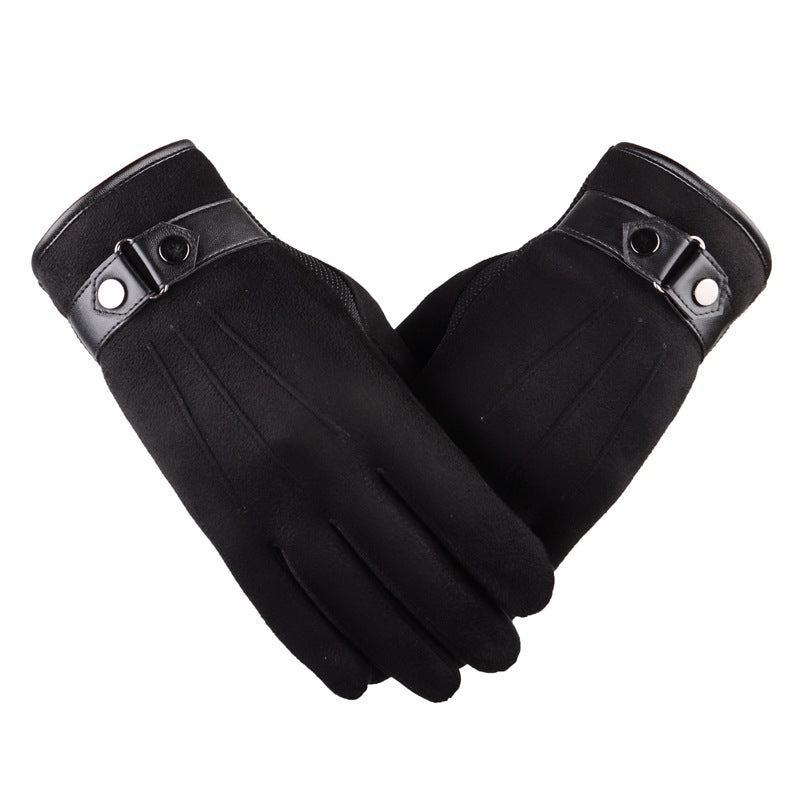 Men's Winter Suede Fuzzy Touch Screen Gloves - Thick Warm Cotton Gloves