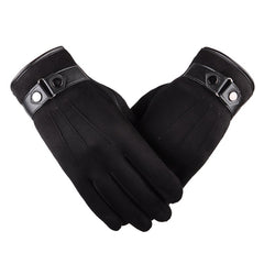 Men's Winter Suede Fuzzy Touch Screen Gloves - Thick Warm Cotton Gloves