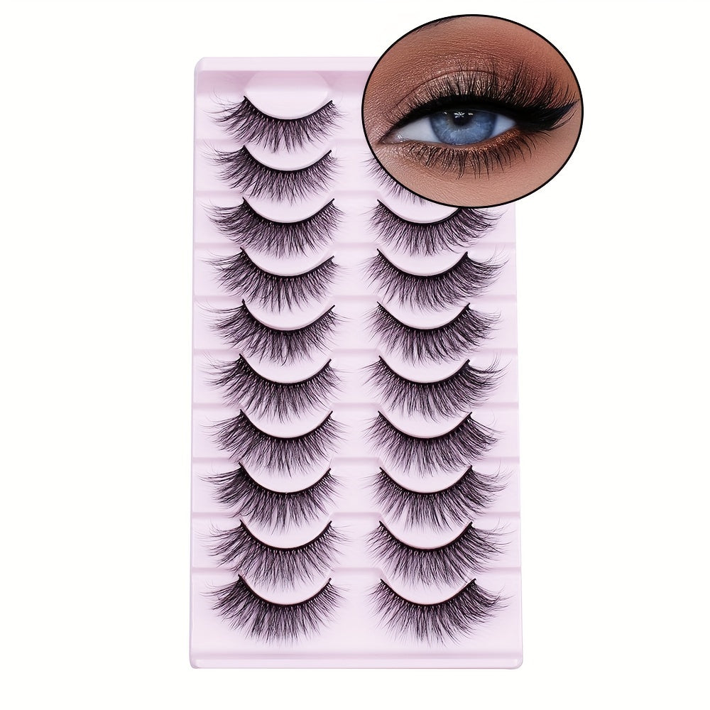 10 Pairs 3D Mink Cat Eye Style Lashes - 13mm