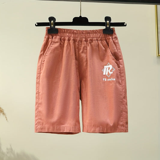 Girls Letter Print Cotton Linen Jogger Shorts for Summer