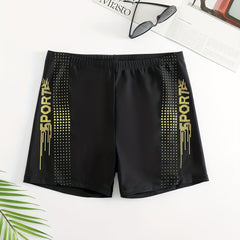 Men s Swim Boxers Block Sports Print Quick Dry Swimsuit Shorts Pants