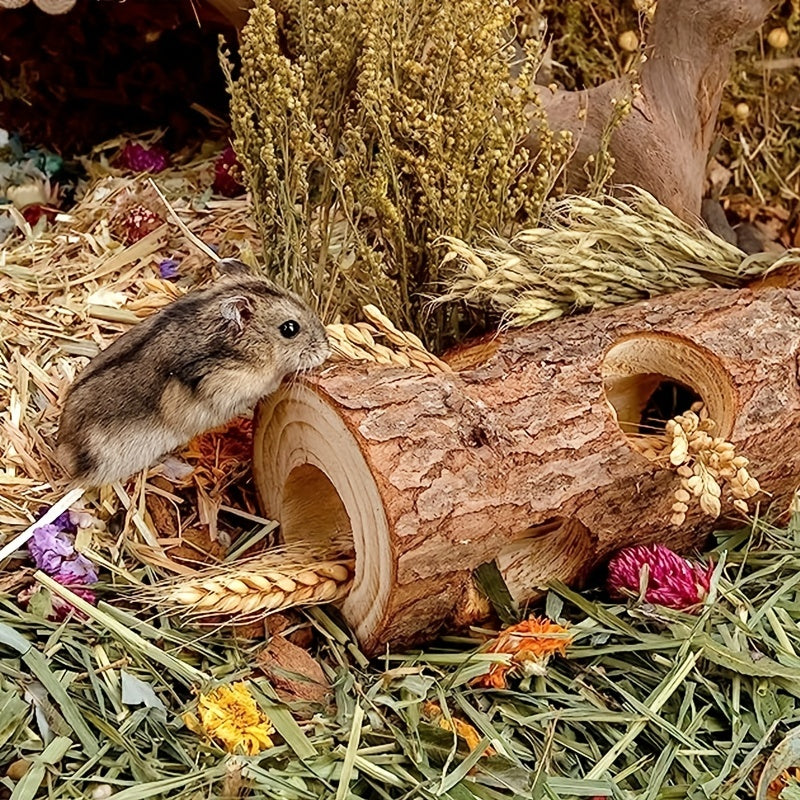 Wooden Hamster Toy Tunnel Tree Trunk Tooth Grinding Fun