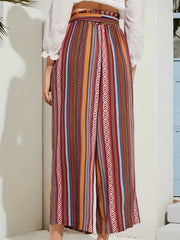  Patchwork Print Wide Leg Trousers with Belt