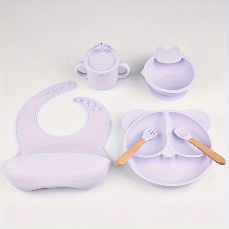 6 Piece Silicone Baby Feeding Set with Suction Plate Bowl Bib