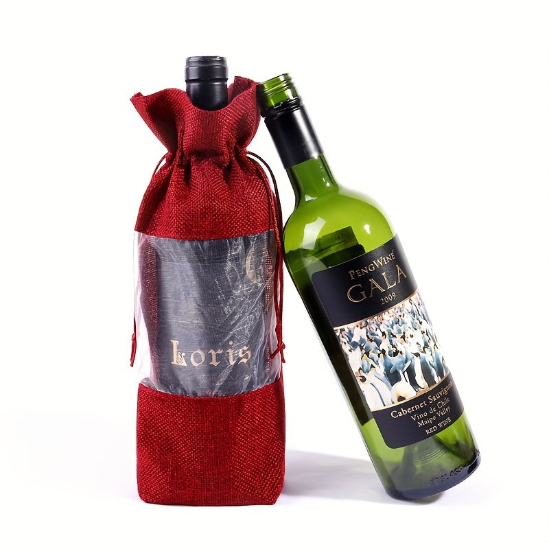 6pcs Burlap Wine Bottle Bag Drawstring Champagne Wine Bag With Hand Gift Bag