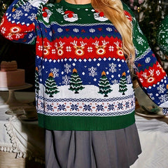  Christmas Sweater Women's Elk Santa Claus Crew Neck