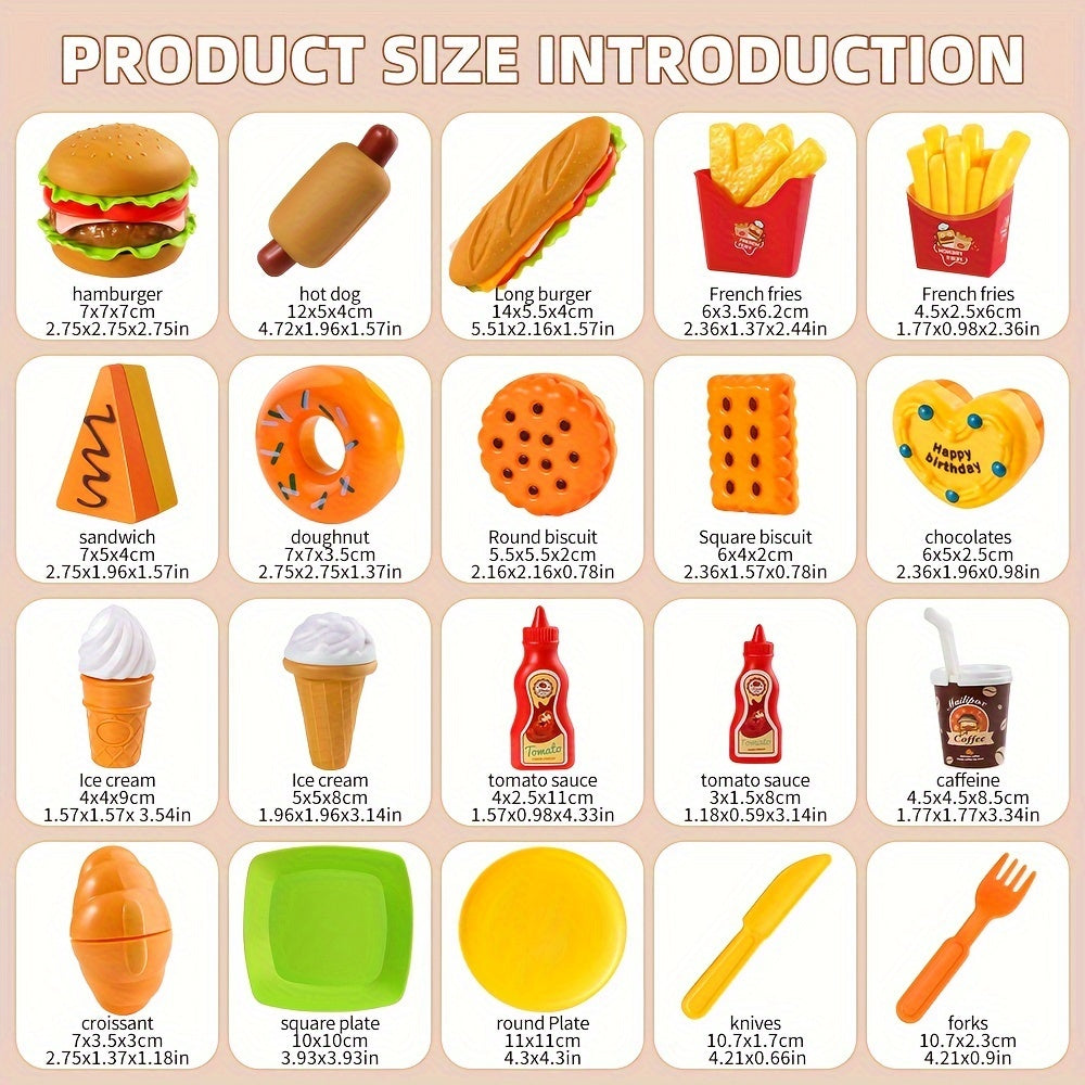 Western Food Set Burger Hot Dog Fries Ice Cream Donuts Play Kitchen Toy Set