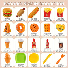 Western Food Set Burger Hot Dog Fries Ice Cream Donuts Play Kitchen Toy Set