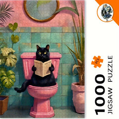 Whimsical Cat Toilet Jigsaw Puzzle DIY Art Decor