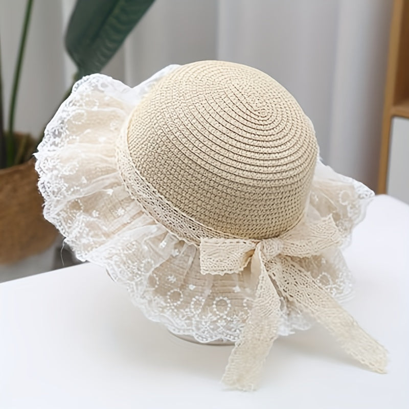 Kids' Straw Bucket Hat Set for Beach Sun Protection