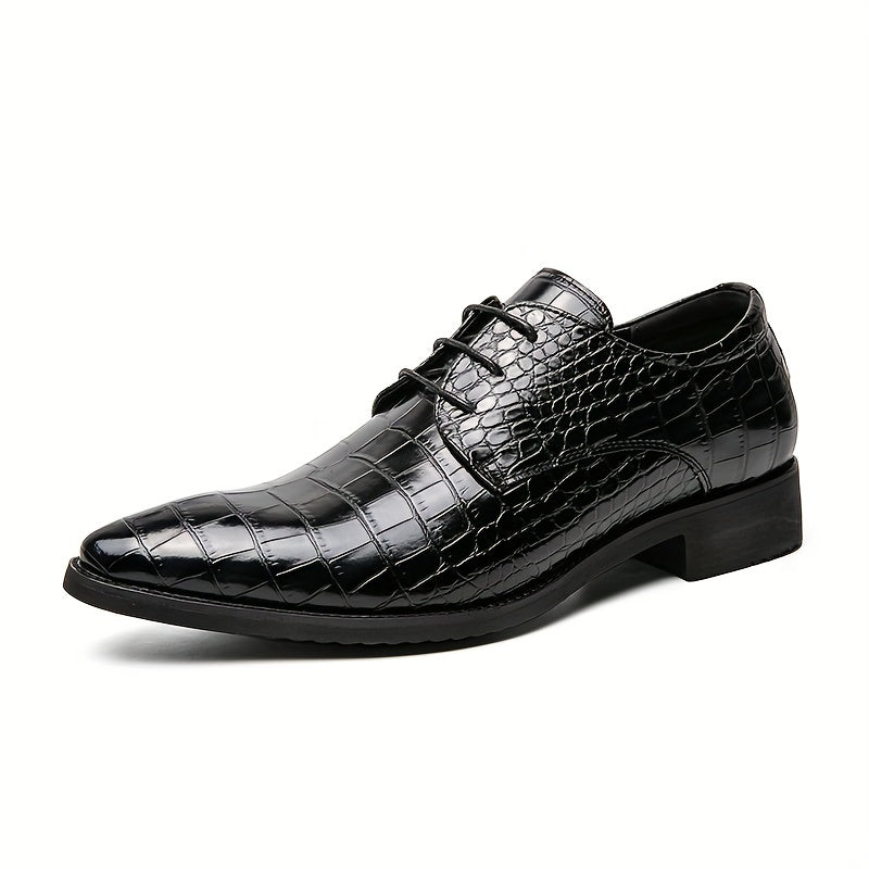 Crocodile Embossed Pointed Top Slip On Derby Shoes