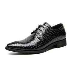 Crocodile Embossed Pointed Top Slip On Derby Shoes
