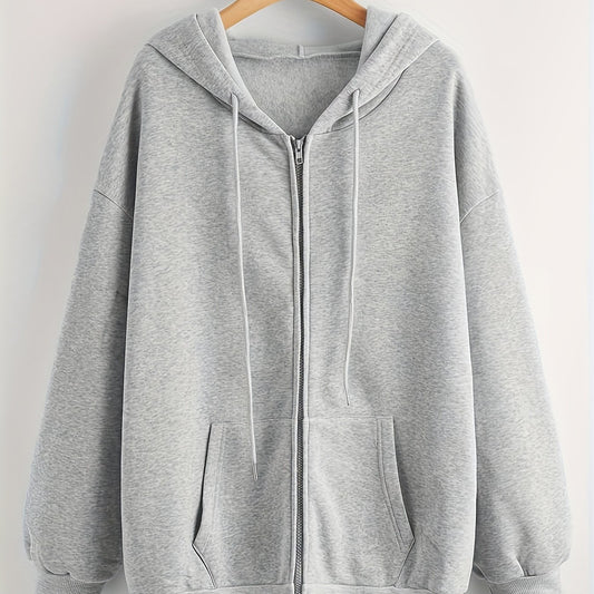 Casual Sports Fleece Sweatshirt Solid Zipper Up Hoodie