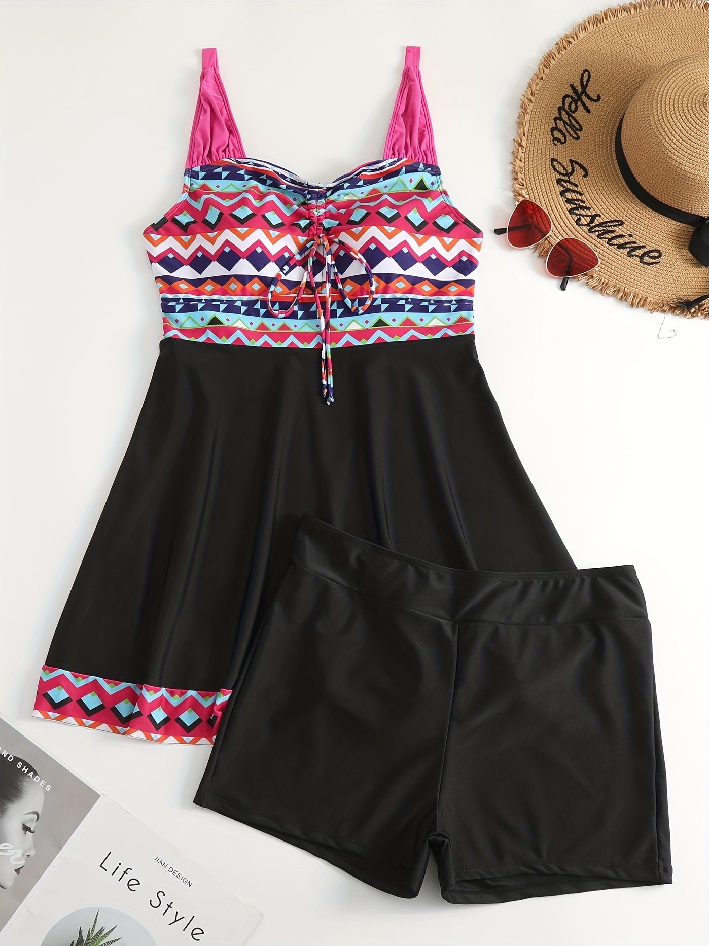  Boho Tankini Set Women's Plus Tribal Print Tankini Two Piece Set
