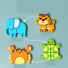 2pcs Wooden Animal Puzzles for Kids - Educational Shapes with Bright Colors