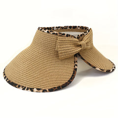 Leopard Print Straw Sun Hat UV Protection Visor