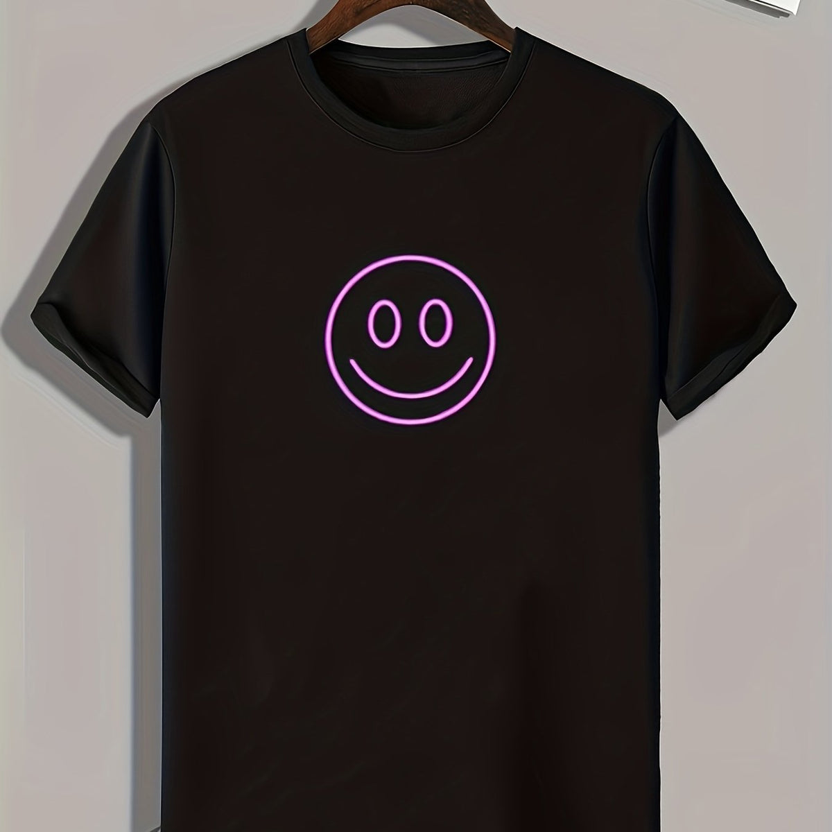 Happy Face Print Men's Comfy T shirt Active Slightly Stretch Breathable Tee