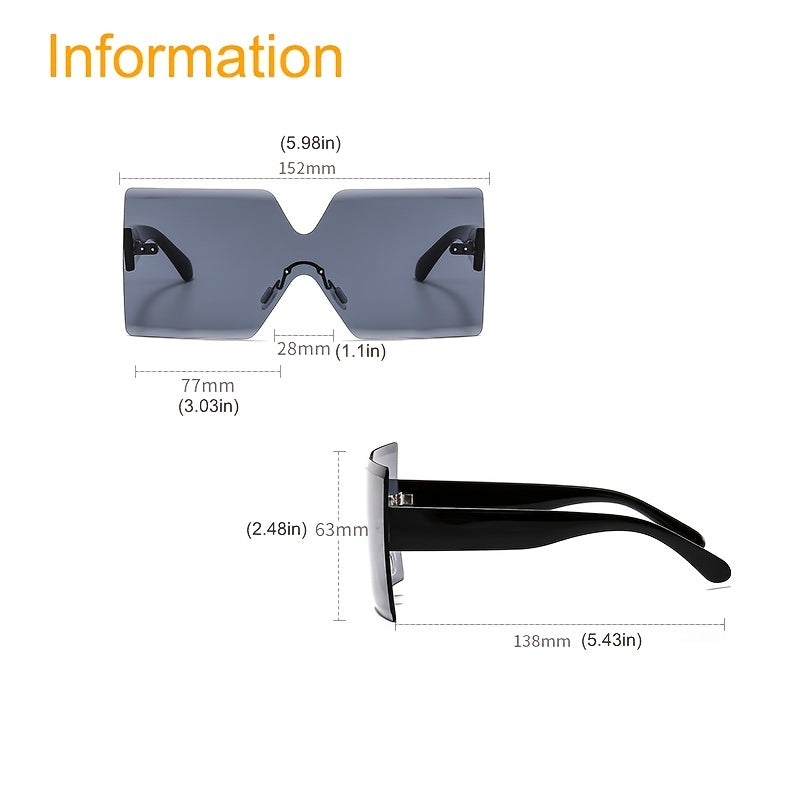 Oversized Square Sunglasses Rimless Frame Transparent Shades Women UV400