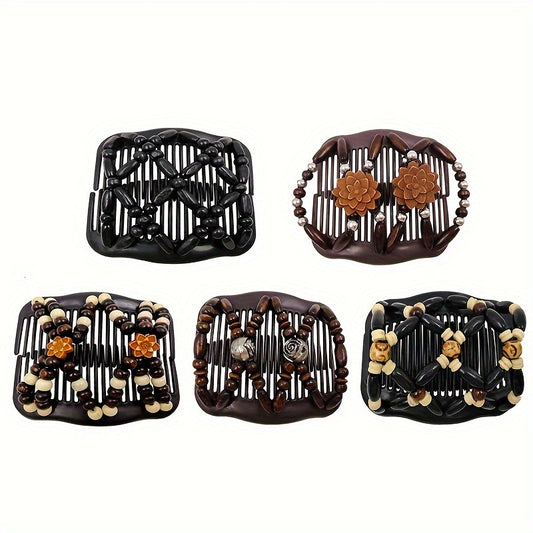 Magic Hair Comb Set with Wooden Beads Double Row Styling Tool for Women & G