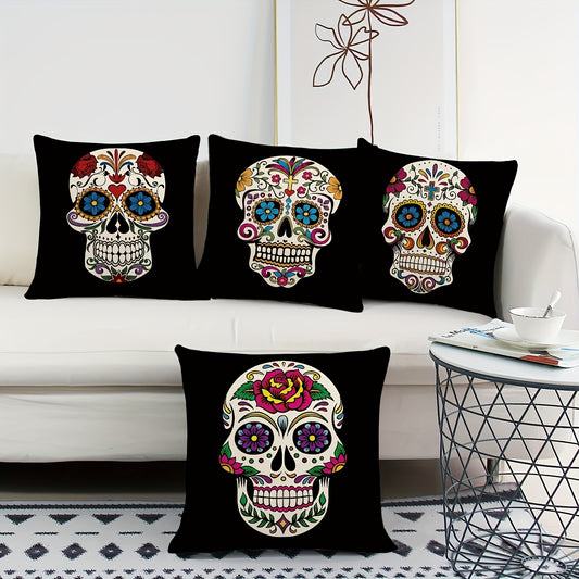 Funny Flower Skull Throw Pillow Covers