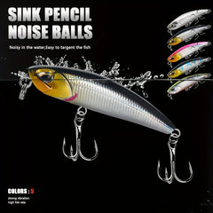 5pcs Sinking Pencil Fishing Lure Hard Bait With Treble Hook