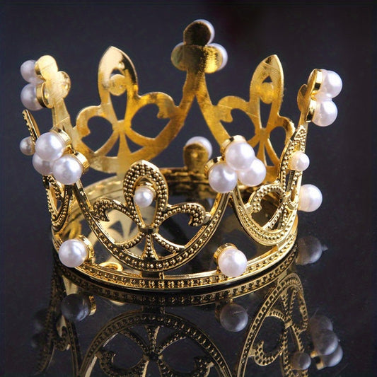 Mini Golden Silvery Pearl Crown Cake Topper Hollow Crown Cake Decor