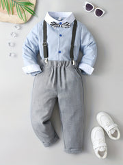 Boys Handsome Shirt & Bib Pants Set with Bow Tie