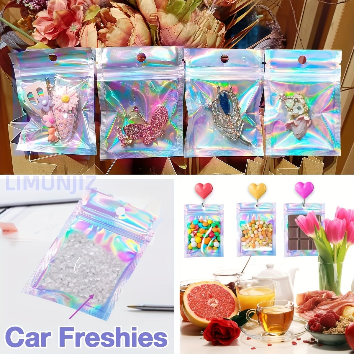 50/100pcs Holographic Storage Bags 2-4-3-9 in 3-4-7 in 4-1-5-9in