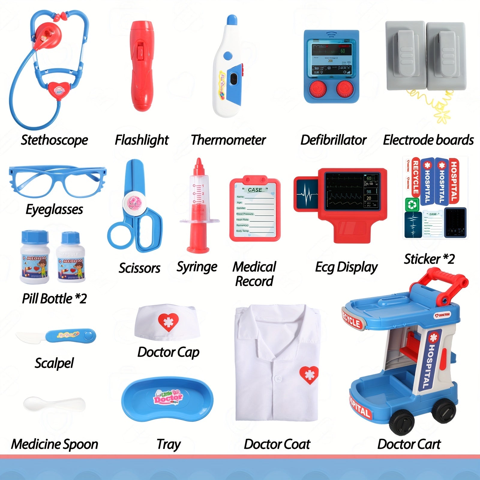 Kids Doctor Kit Pretend Playset with Cart and Stethoscope