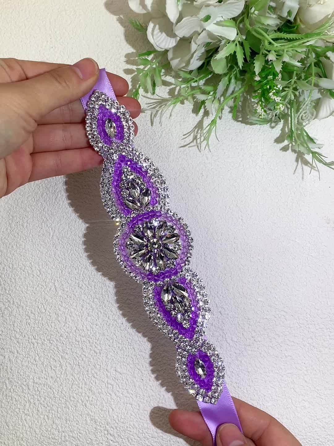 Purple Rhinestone Belt for Bridal Gowns & Evening Dresses