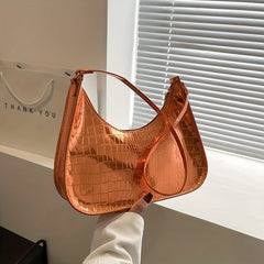 Crocodile Embossed Baguette Shoulder Bag Zipper Armpit Bag