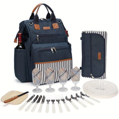 Picnic Backpack Bag for 4 Insulated Cooler Pouch Wooden Cutlery