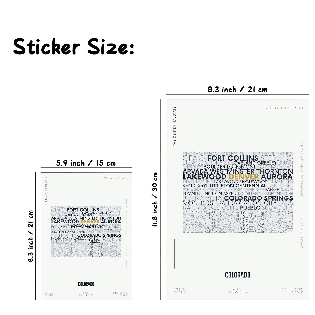 Colorado State Letter Map Stickers - Modern Typography Art