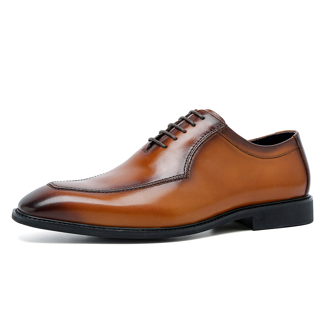 FARWARWO Men's Pointed Toe Leather Oxford Dress Shoes Light Brown