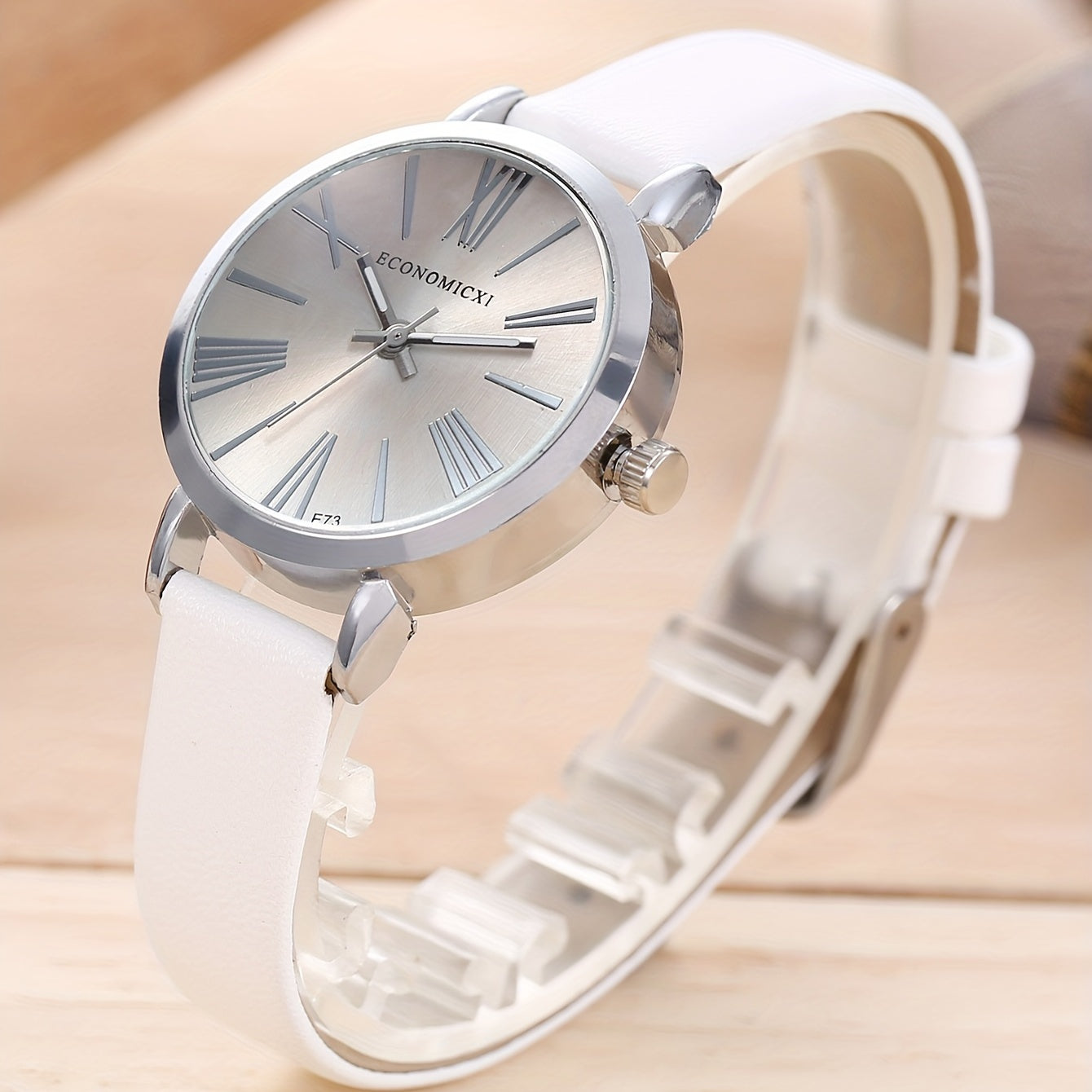 2pcs Student Number Roman Pointer Leather Quartz Watch Set