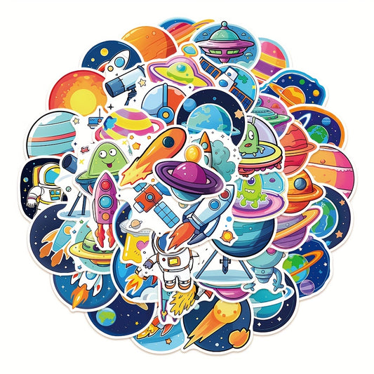 50pcs Cartoon Space Stickers for DIY Projects - Rocket Astronaut Stickers