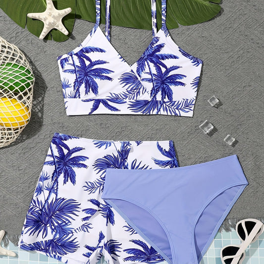 Girls Palm Tree Bikini Tankini Set Summer Beach Bathing Suits