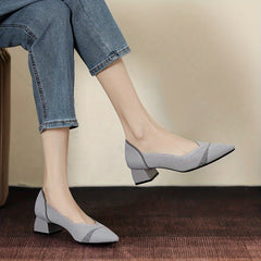 Women's Chunky Heeled Knit Pumps Pointed Toe Slip on High Heels