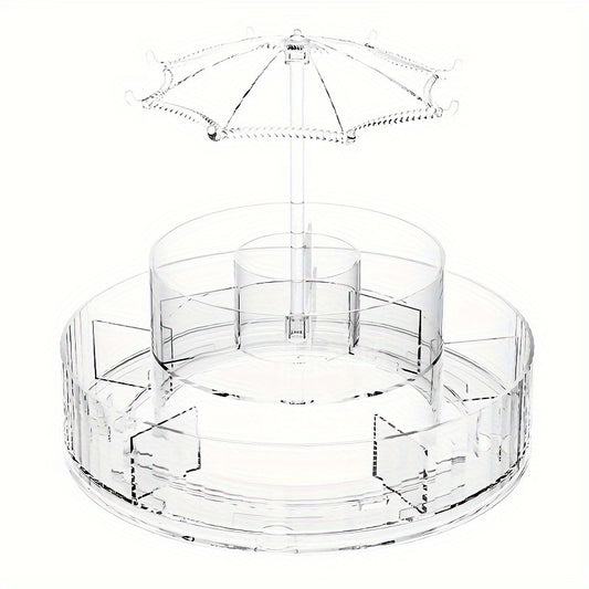 3-Layer Plastic Makeup Storage Box with Rotating Dispenser Tray