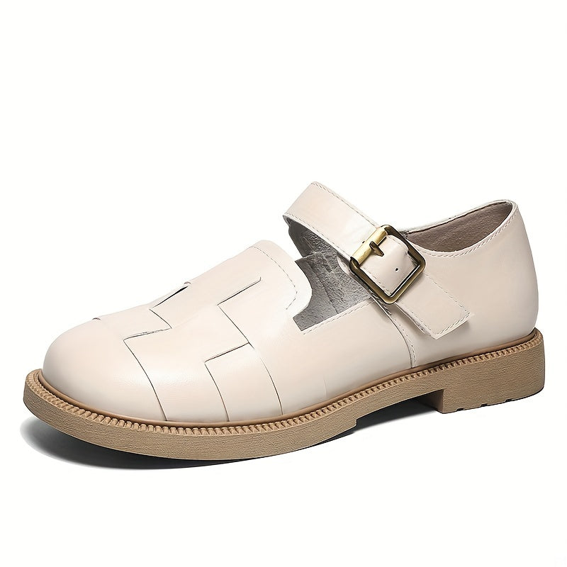 Women's British Style Loafers with Ankle Buckle Strap