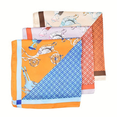 Horse Print Square Scarf Block Bandana Satin Shawl Silk Neckerchief