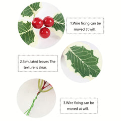 5pcs Christmas Red Fruit Leaves DIY Christmas Accessories