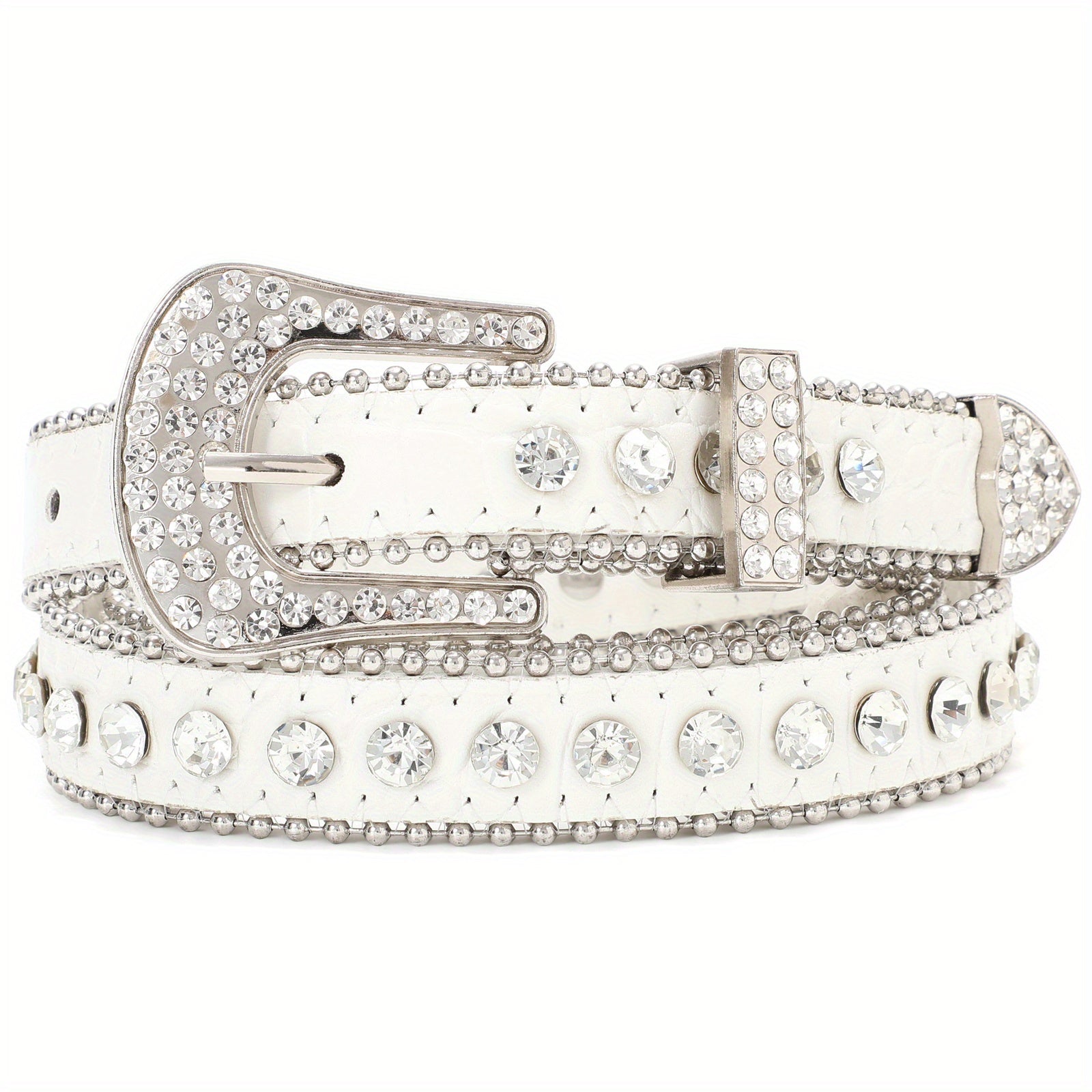 Rhinestone Inlaid PU Belt Hip Hop Sparkling Solid Belt for Women & Men