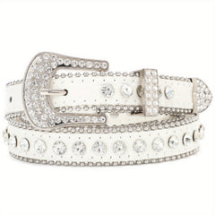 Rhinestone Inlaid PU Belt Hip Hop Sparkling Solid Belt for Women & Men